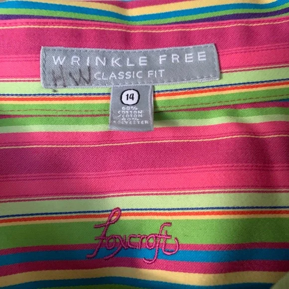 Foxcroft Striped Long Sleeve Button Down Shirt Size 14 - Picture 9 of 10